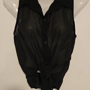 Wet Seal Black Sheer Button-Down Blouse